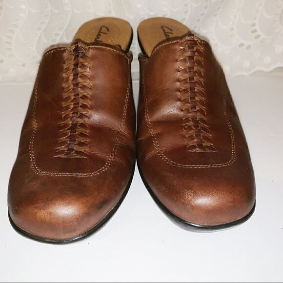 Clark’s brown leather wedge clogs size 7 - Picture 3 of 8